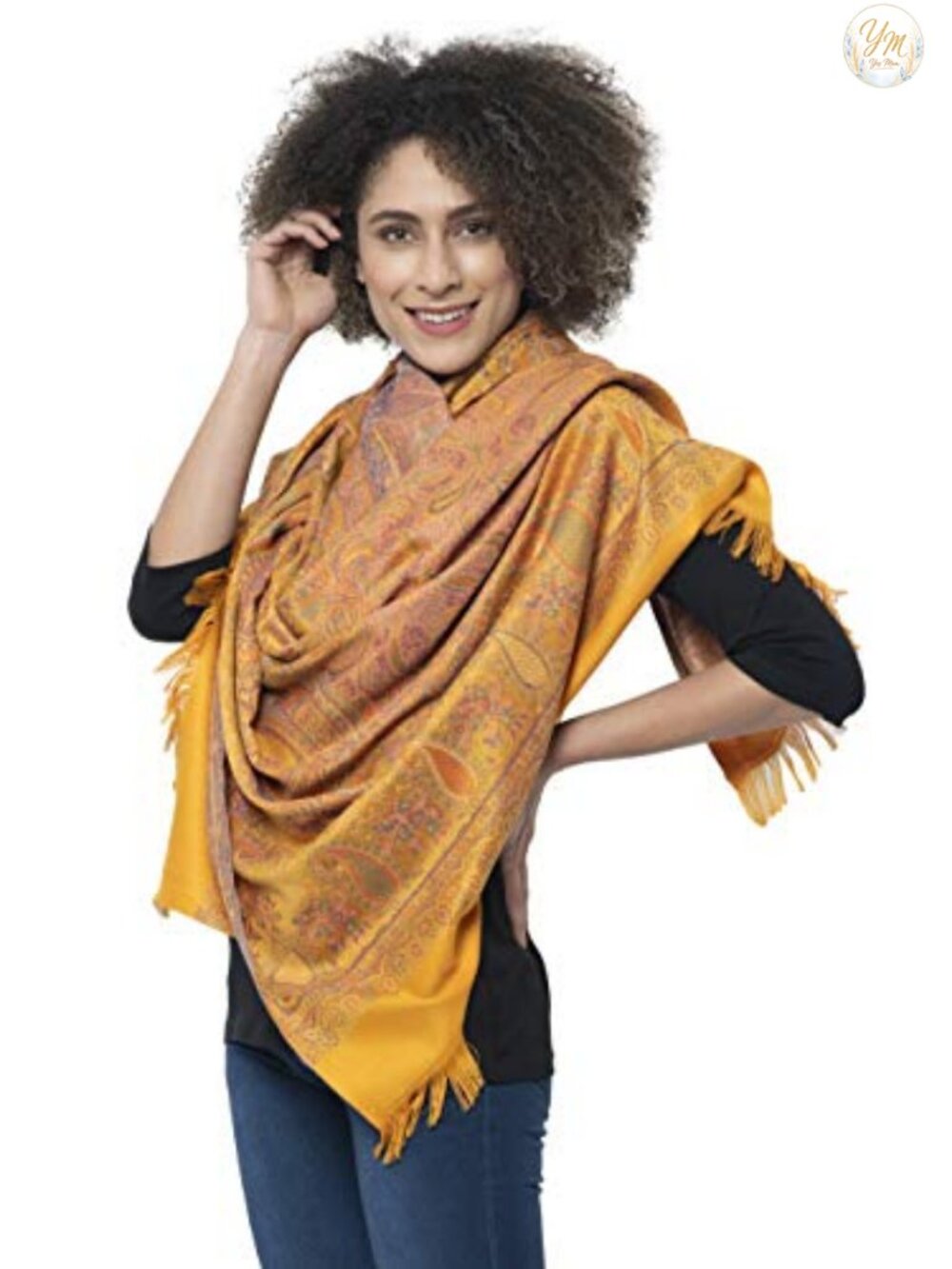 Wool Blend Pashmina Shawl Wrap Large 40x80 Woven Jacquard Scarf